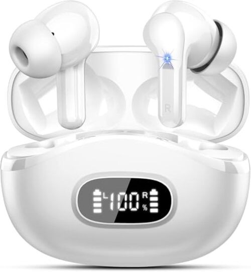 Wireless Earbuds, Bluetooth Headphones 5.4 HiFi Stereo, Ear Buds with 4 White