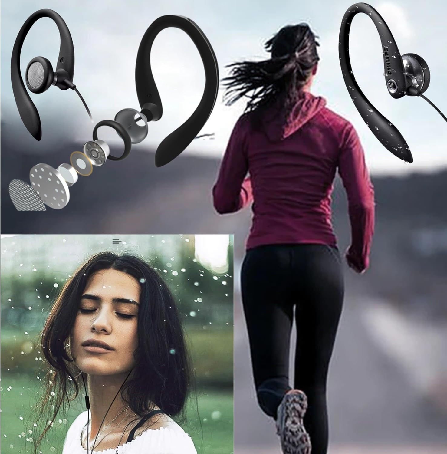 PHILIPS SHS3200BK/37 Flexible Earhook Headphones, Black