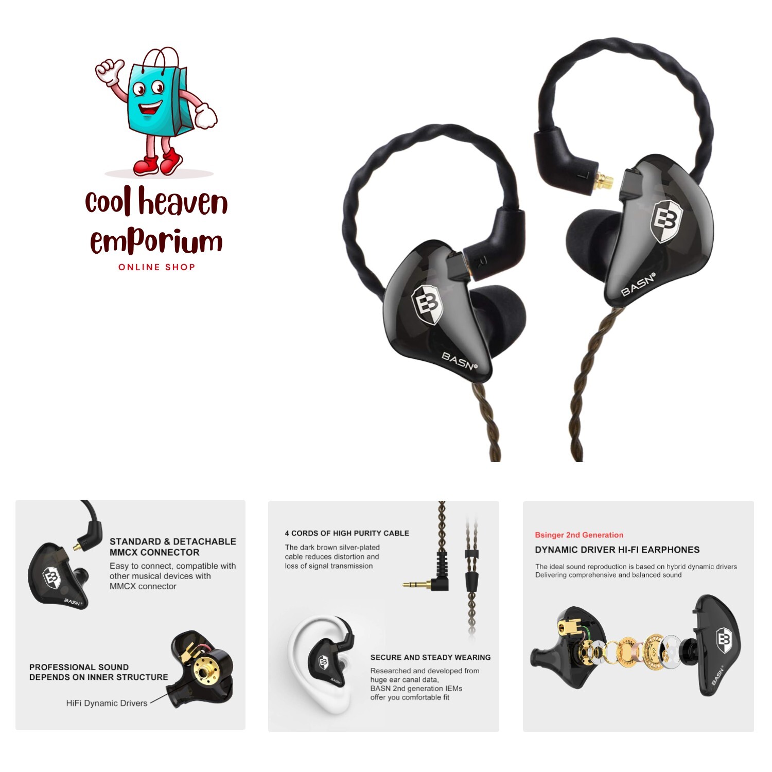 Bsinger In-Ear Monitor Headphones: Pro Sound Isolation with Dual Drivers Black