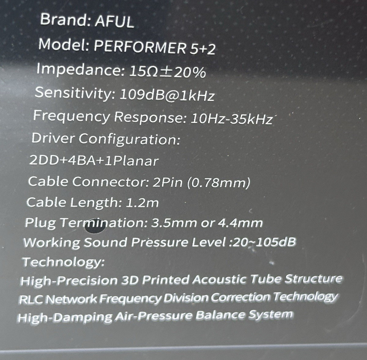 AFUL PERFORMER 5+2 Earphones Hybrid Driver 2DD+4BA+Micro planar NEW BOX SEALED