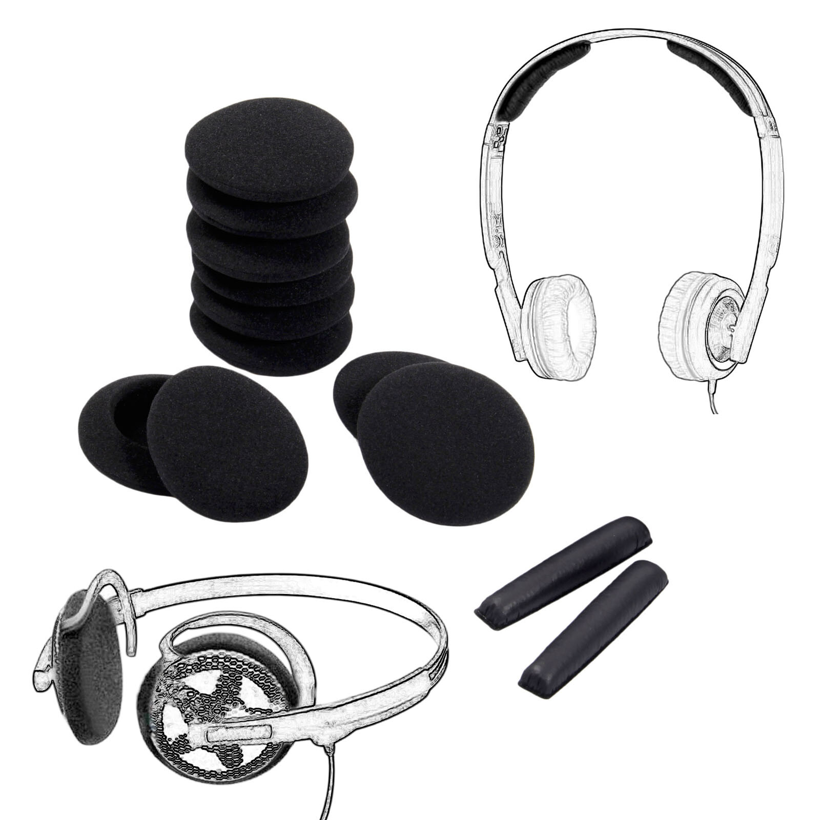 10pcs Earpads & 2pcs Headband for Sennheiser PX100 PMX100 PC30 PC131 Headphones