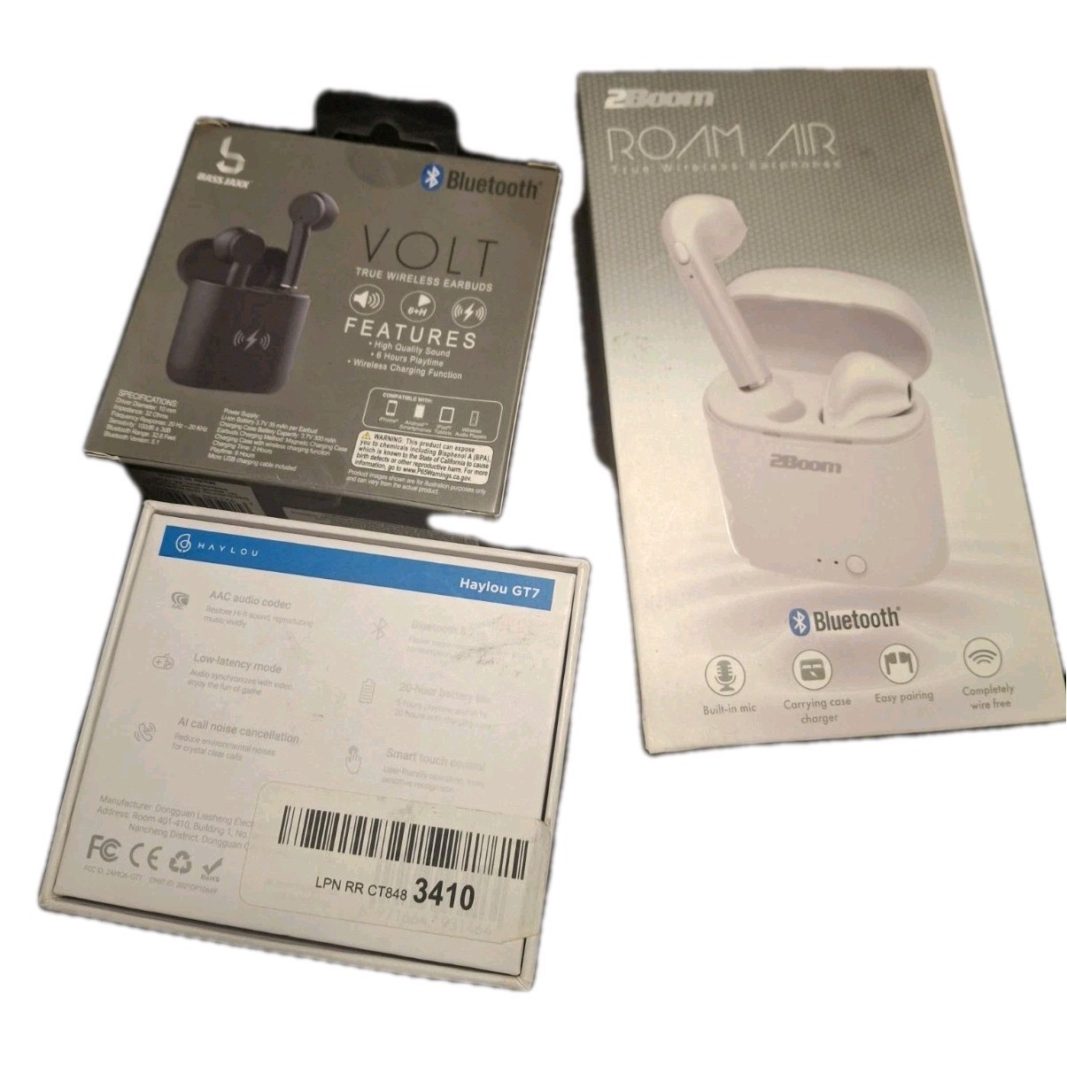 Haylou GT7 Bluetooth True Wireless Earbuds, White, 10mm, Mic, Lot of 3