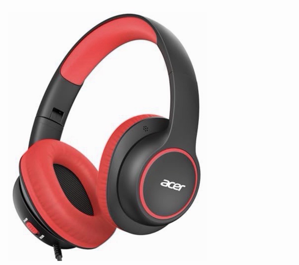 Acer Kids Wired Over-Ear Headphones 3.5mm Foldable Volume Control Red/Black