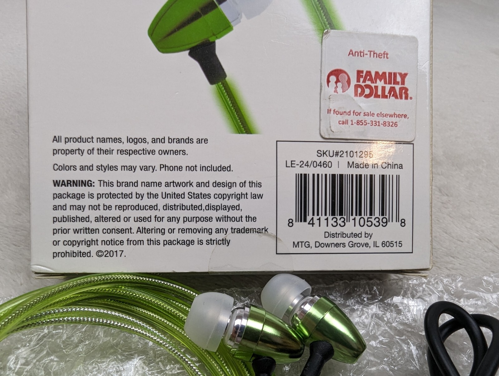 Green Soundlogic Light-Up Stereo Earbuds w/Mic Hands-free Calls Tangle Free 3.5