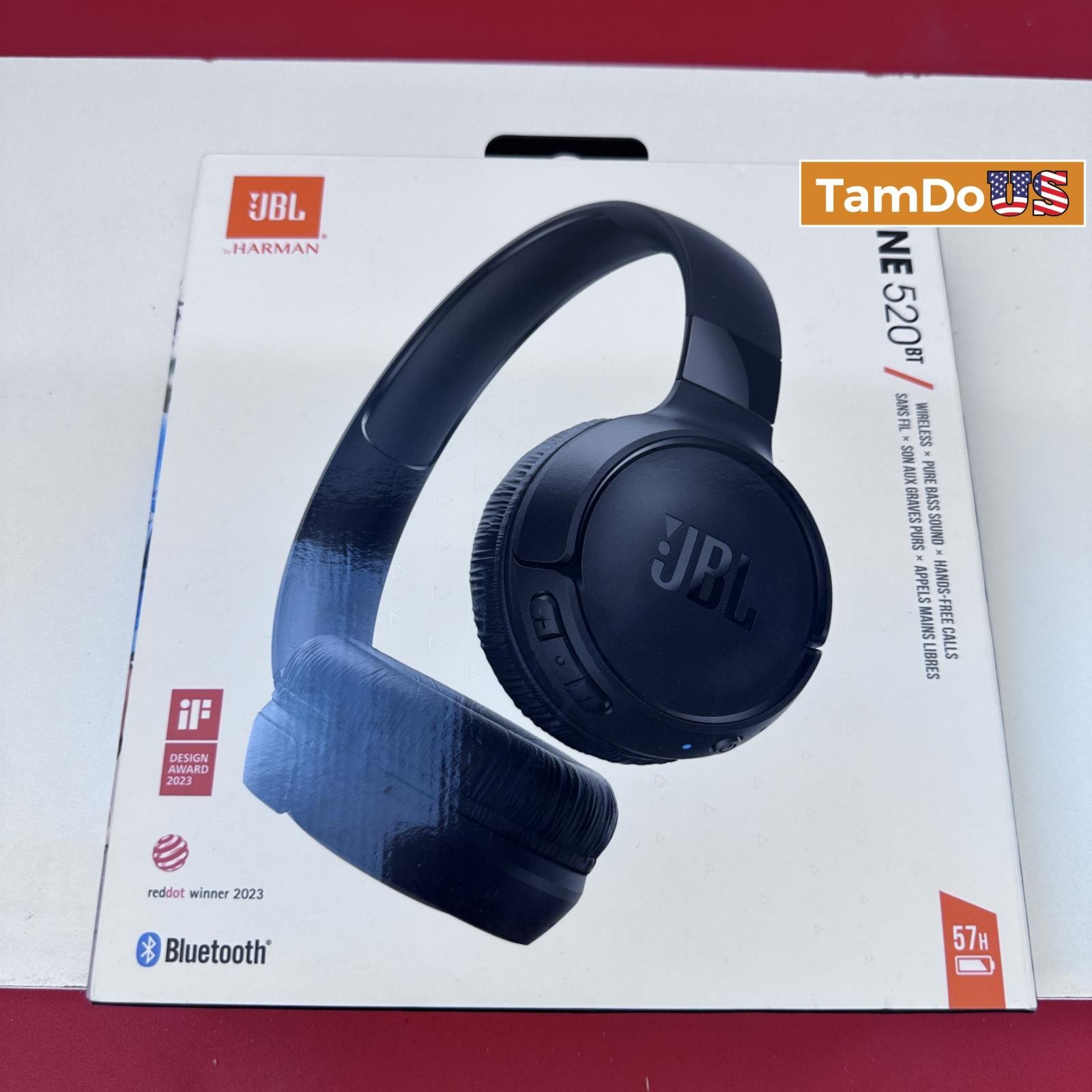 JBL Tune 520BT Wireless On-Ear Headphones Black, Pure Bass Sound