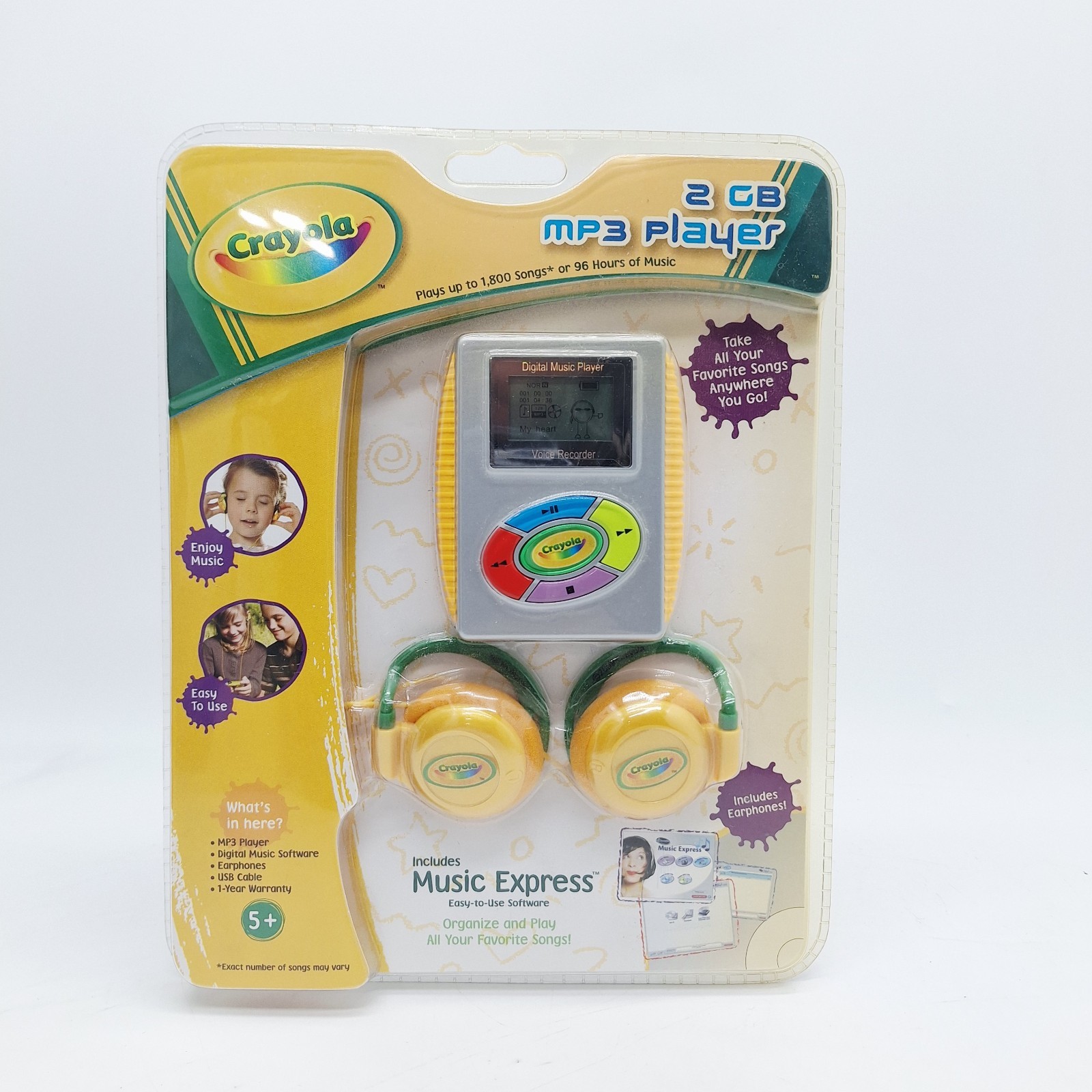 New In Package Crayola 2Gb Mp3 Music Player and Headphones Silver & Yellow