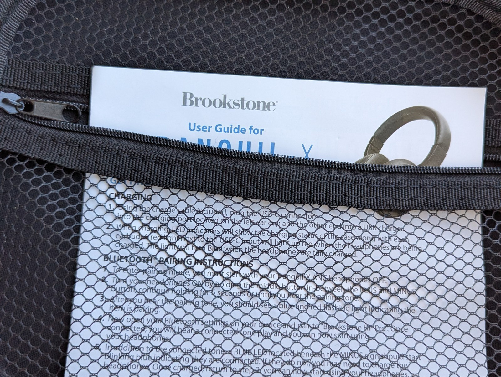 Brookstone Tranquil-X Bluetooth Headphones ANC Gray w/ Case Cable Tested