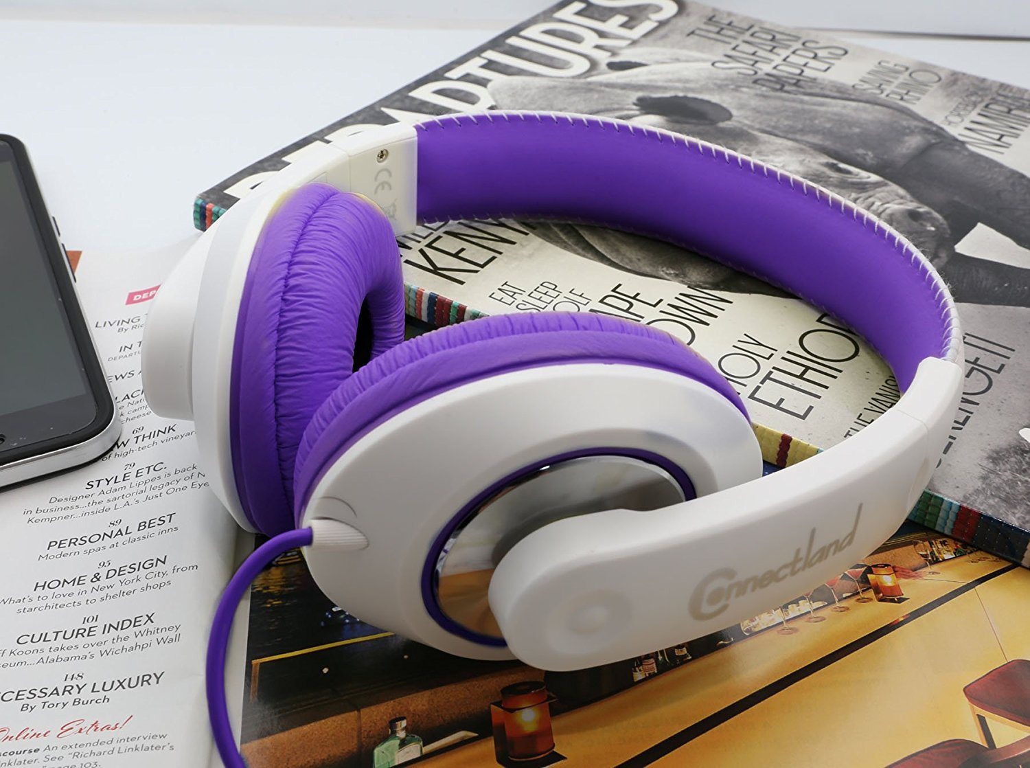 White/Purple Stereo Headphone w/ 40mm Speaker at 20Hz – 20kHz, Over Head, On Ear