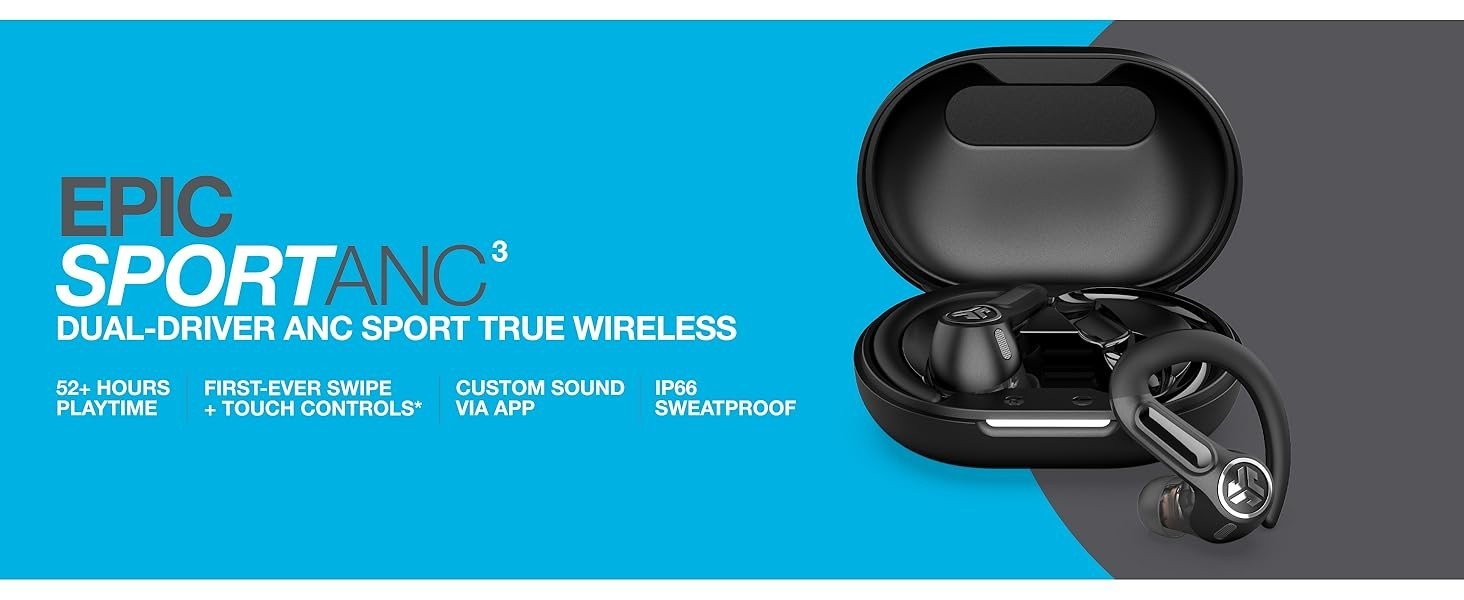 JLab, Epic Air Sport ANC 3, True Wireless Earbuds, Active Noise Cancelling- NEW!