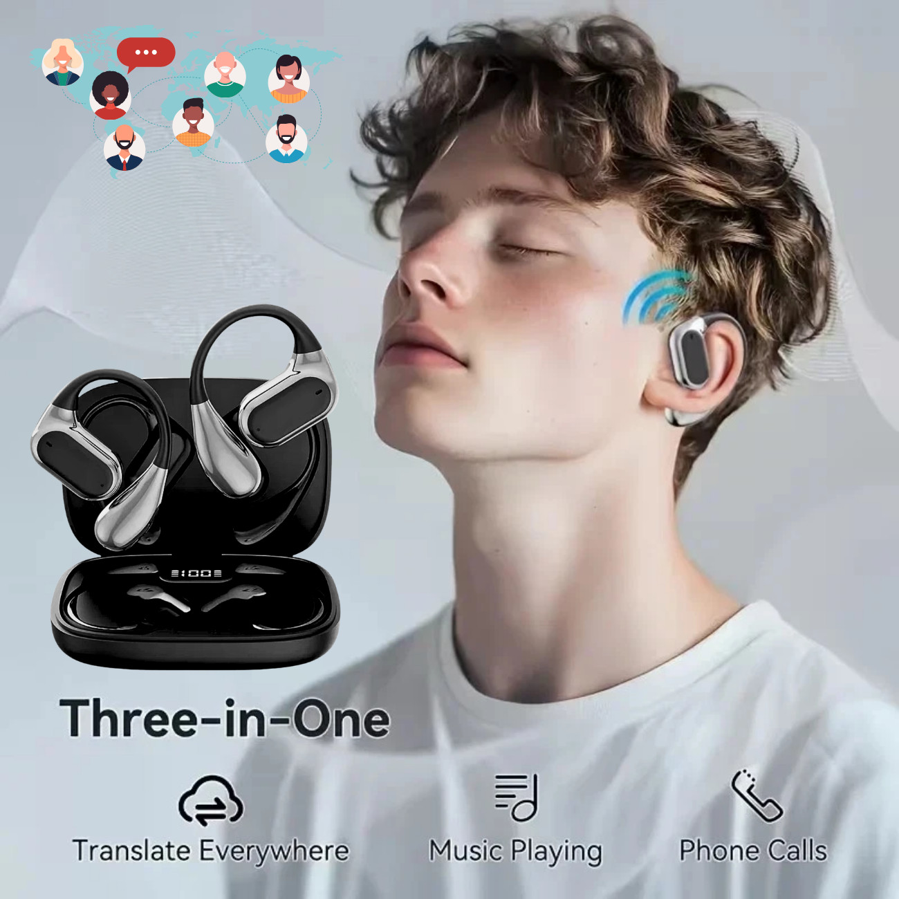 AI Language Translation Earbuds Real Time 3-in-1 Translator Earbuds
