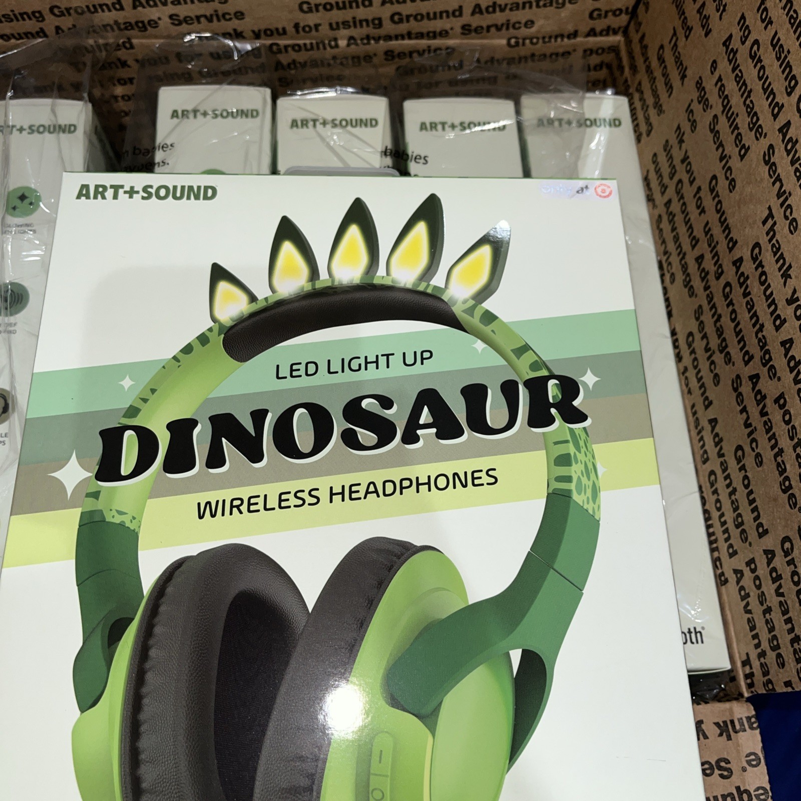 Lot of 6 – Art + Sound LED Light Up Dinosaur Wireless Headphones – New