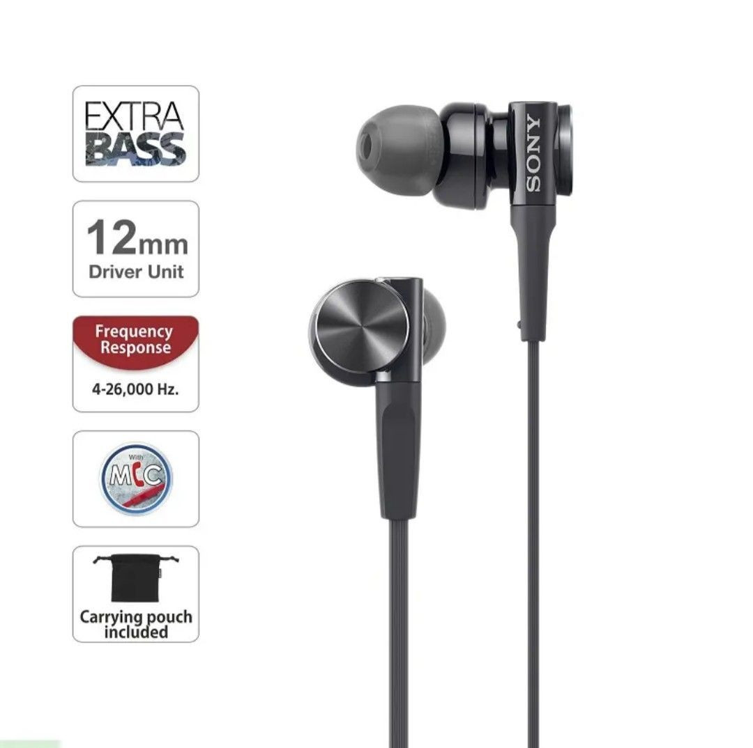 SONY MDR-XB75AP In-Ear Headphones Extra Bass Canal Type Black Japan New
