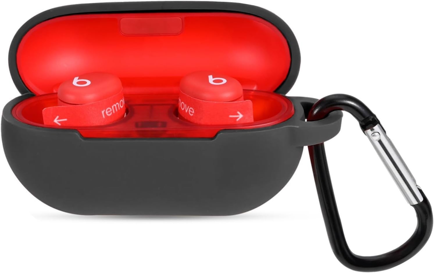 Stylish Black Shockproof Silicone Cover for Beats Solo Buds 2024 with Carabiner