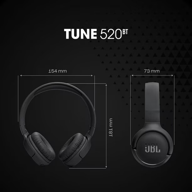 JBL Tune 520BT Wireless On-Ear Headphones Black Pure Bass JBLT520BTBLKAM