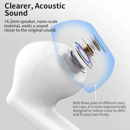 Wireless Earbuds Bluetooth 5.4 Headphones Bass Stereo Ear Buds with Noise White