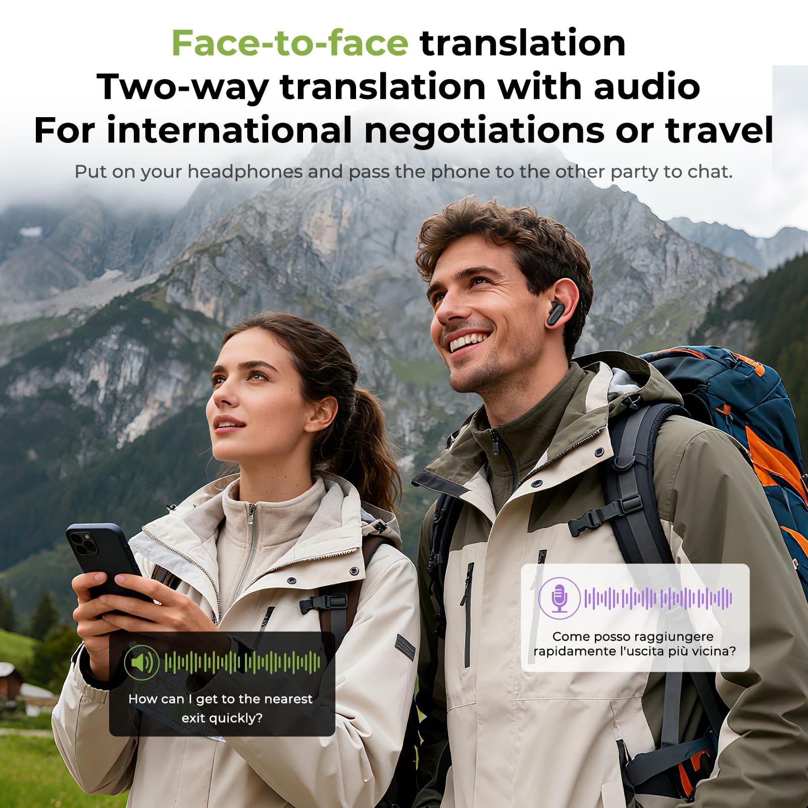 AI Translation Earbuds with LCD Touch Screen, Real-Time Language Translator, 135