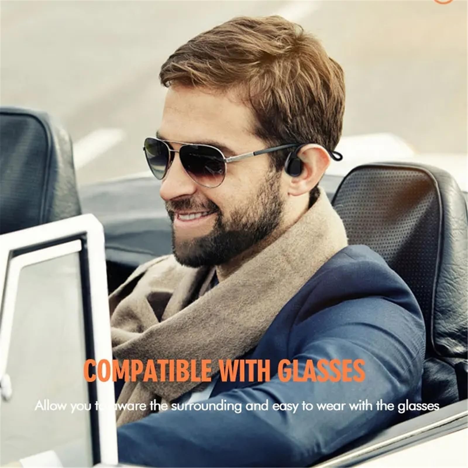 GZCRDZ Air Conduction Open Ear Headphones,3.5MM One size fits all, Black