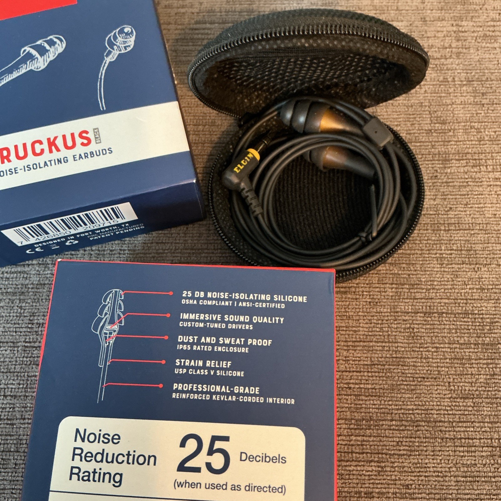 Elgin Ruckus Earplug/Earbuds 25db OSHA Noise Reduction In-Ear Headphones Wired