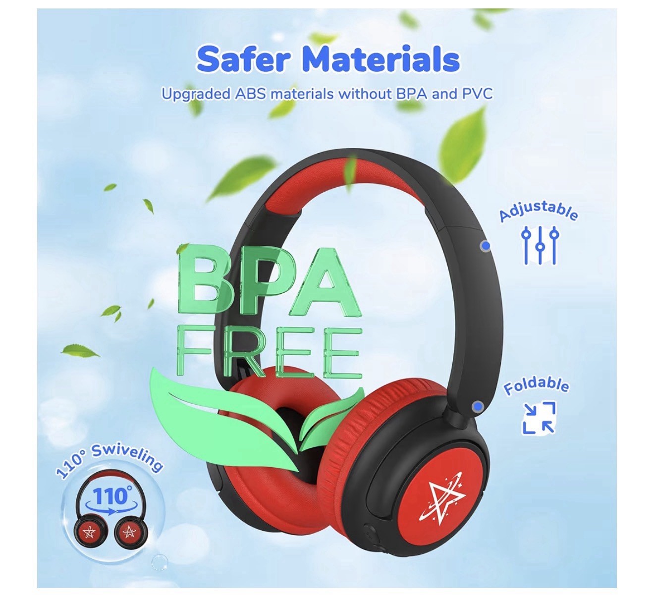iClever BTH22 Kids Bluetooth Headphones, 60H Play Time, 74/85 dBA Safe Volume