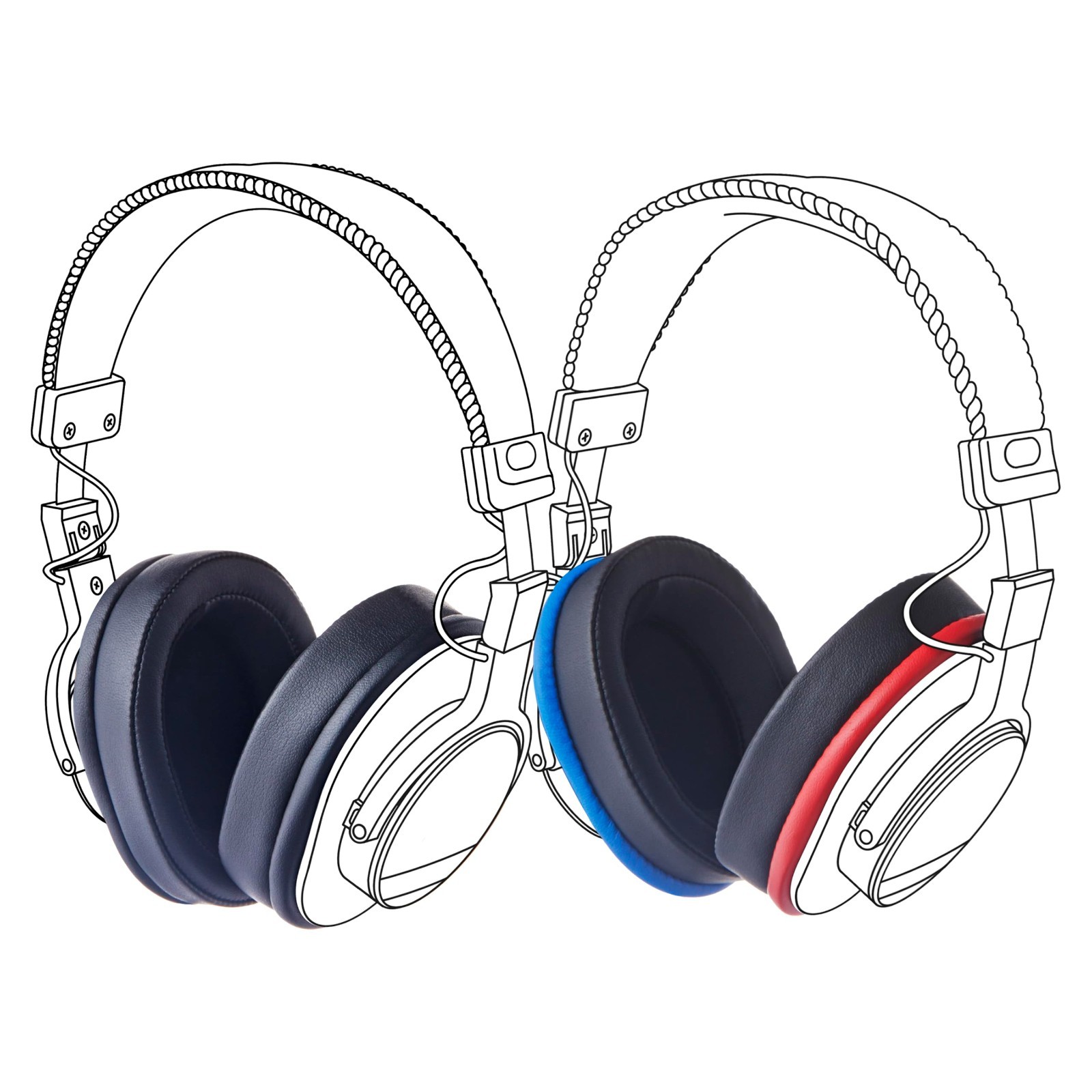 Comfortable Earpads for Sony MDR7506/900ST – 2 Pairs (Blue/Red & Black)