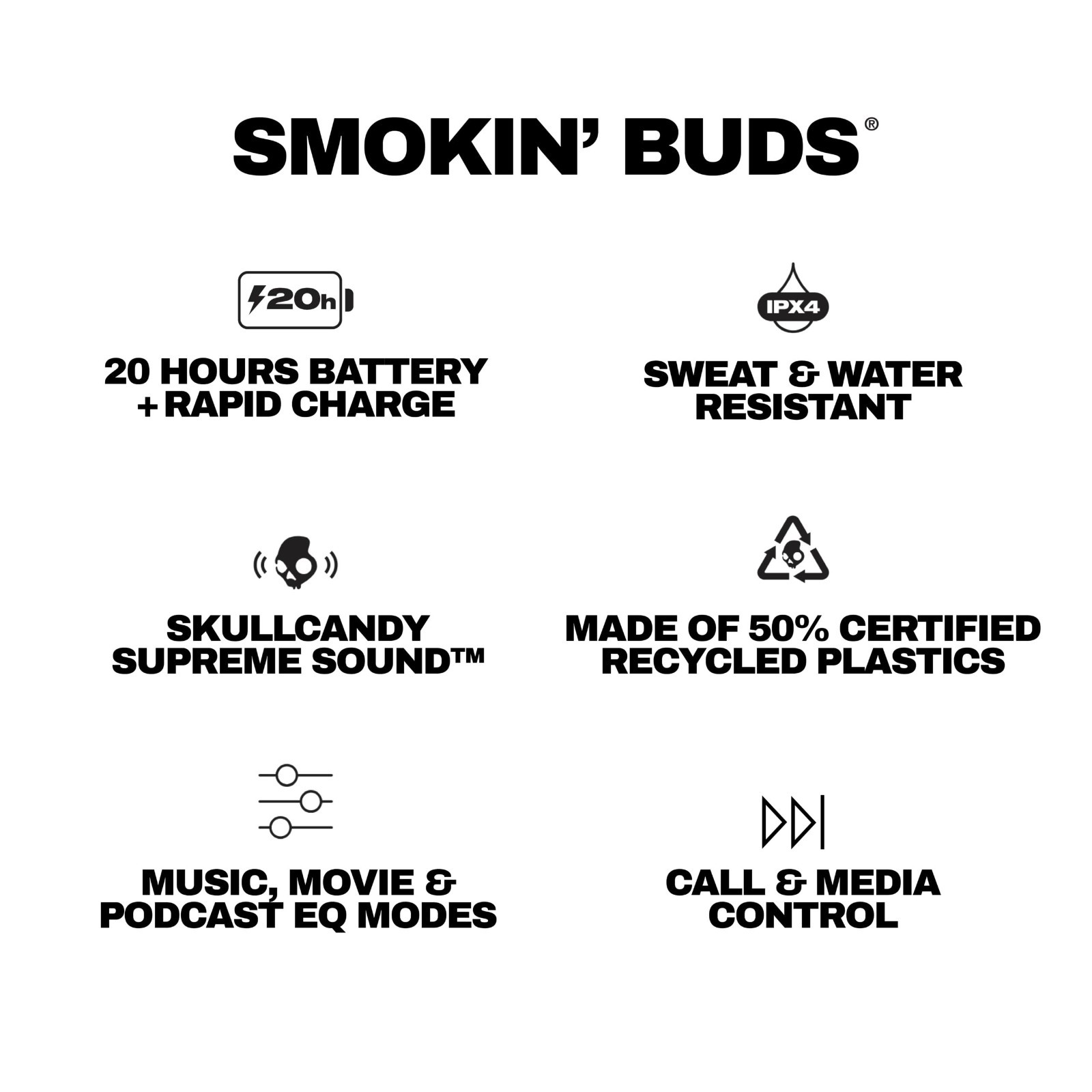 Skullcandy Smokin’ Buds XT True Wireless Earbuds Black In-Ear Headphones