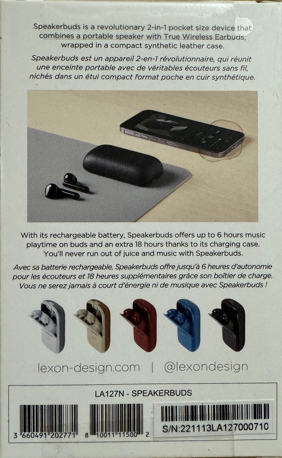 LEXON SPEAKERBUDS EARBUDS PORTABLE SPEAKER HEADPHONES COMBO 2 IN 1 BLUETOOTH