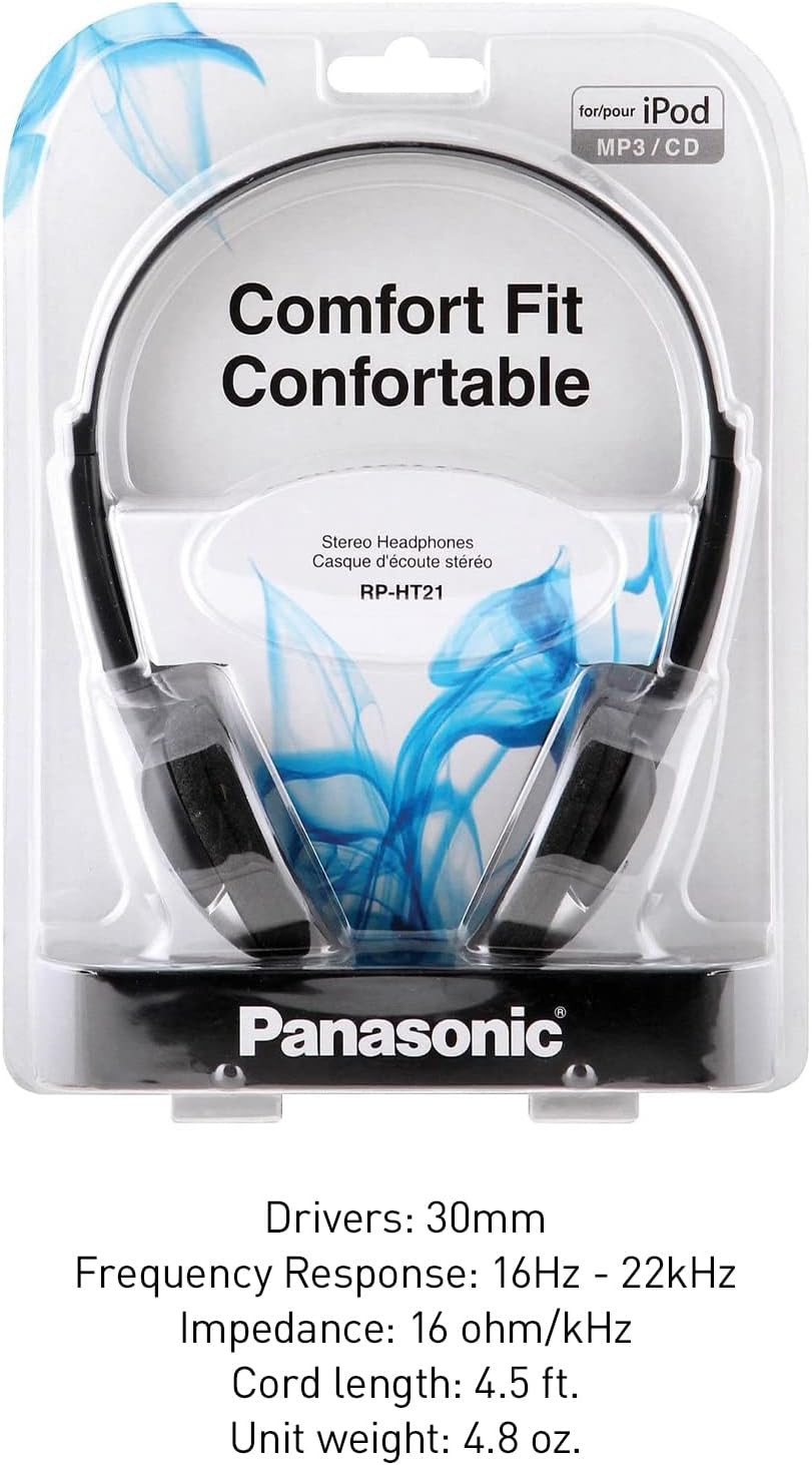 Panasonic RP-HT21 Lightweight Headphones with XBS, 16Hz-22Khz Frequency, 16 Ohm