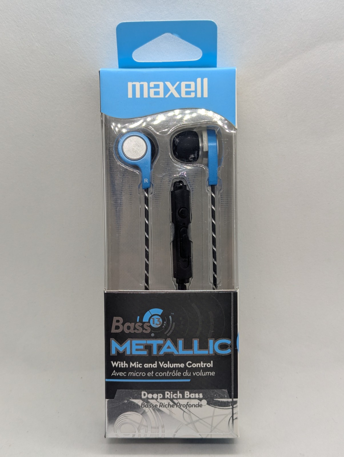Maxell Bass 13 Metallic Earbuds with Mic & Volume Control Blue Deep Rich Bass