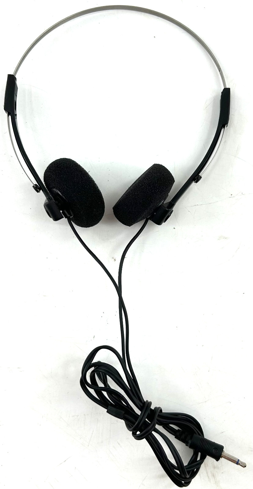Vintage 1990s Generic Basic Corded Foam Headphones, Metal Frame, Black , Tested