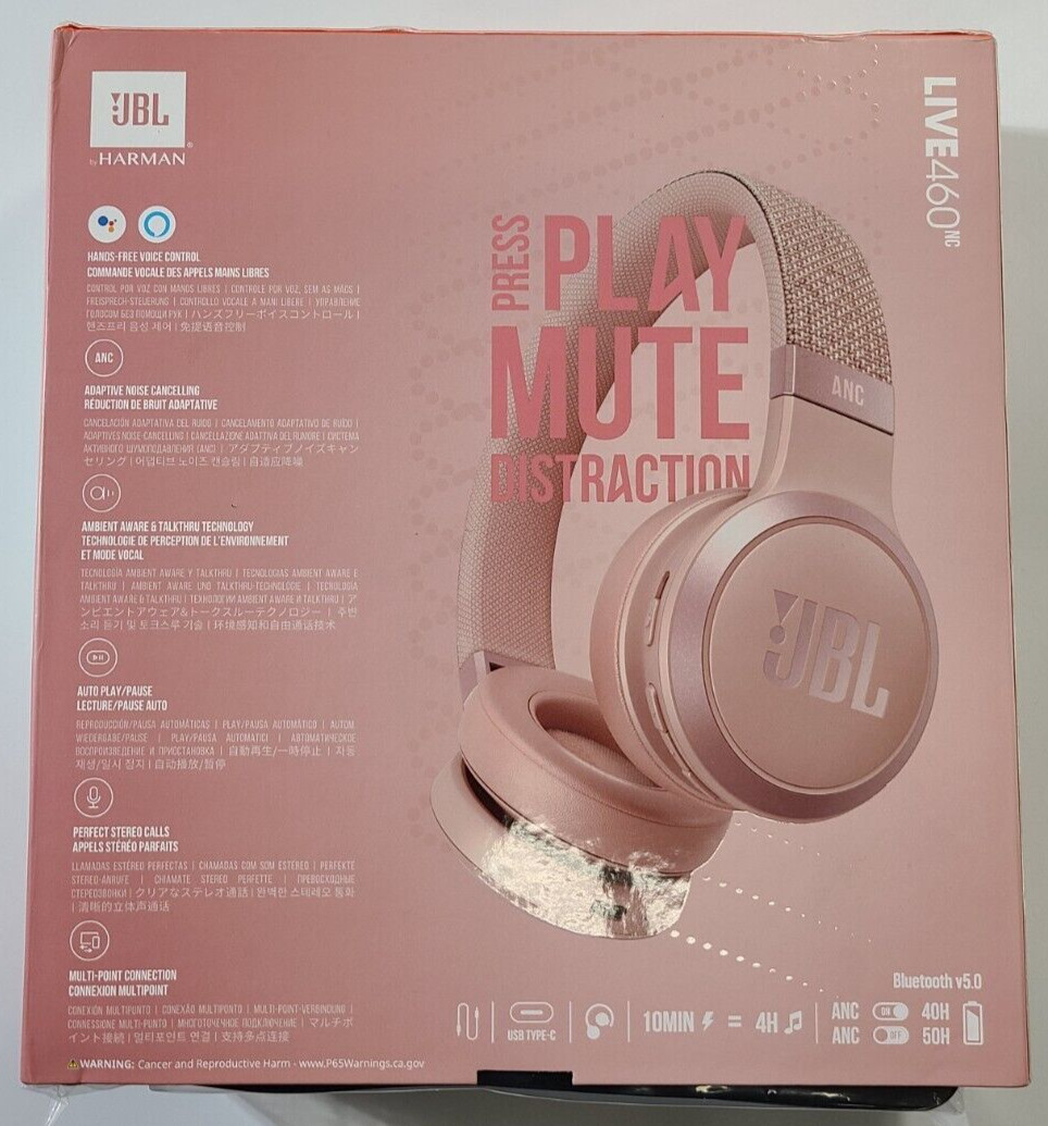 JBL Live460 NC (‎JBLLIVE460NCROSAM) Adaptive Noise Cancelling Headphones, Pink