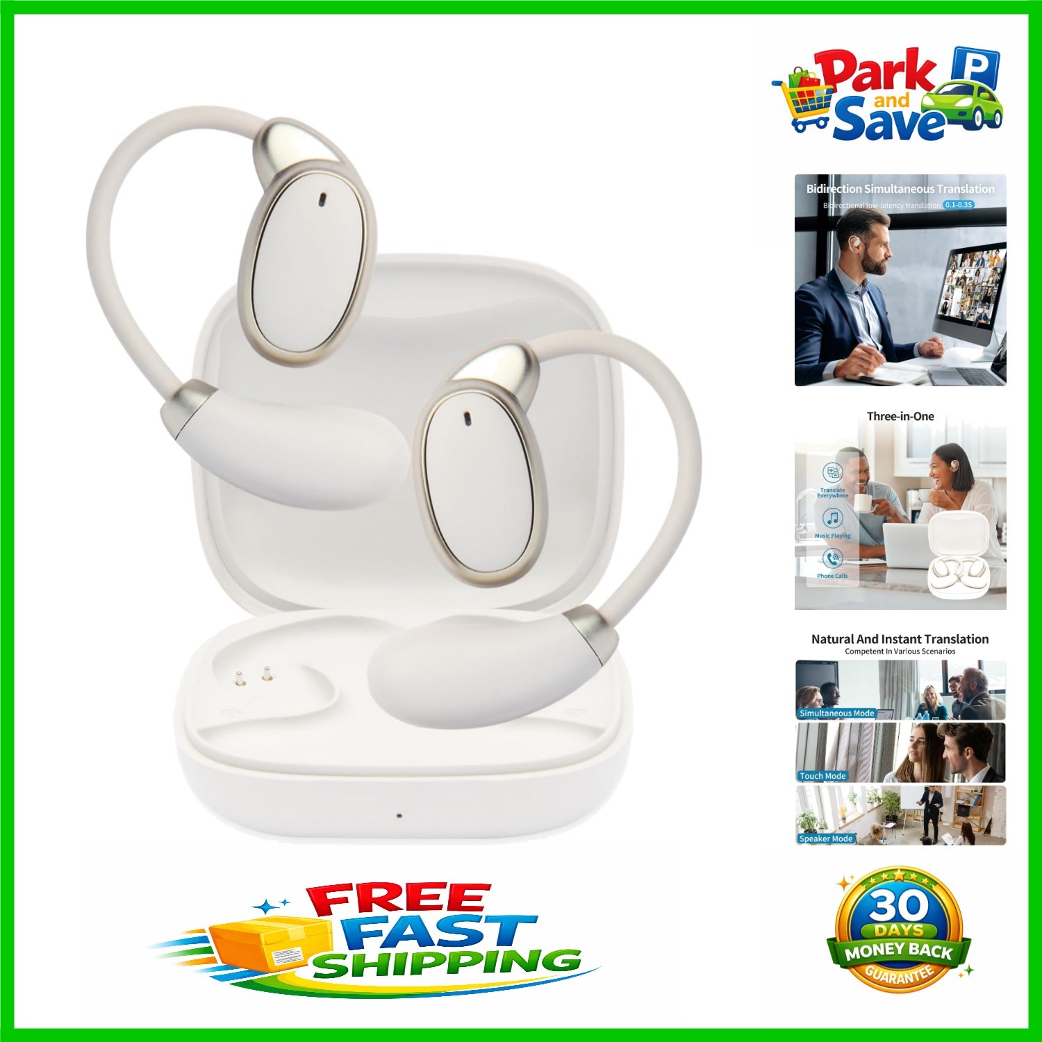 Sleek Language Translator Earbuds with 30 Hours Battery for Travel & Learning