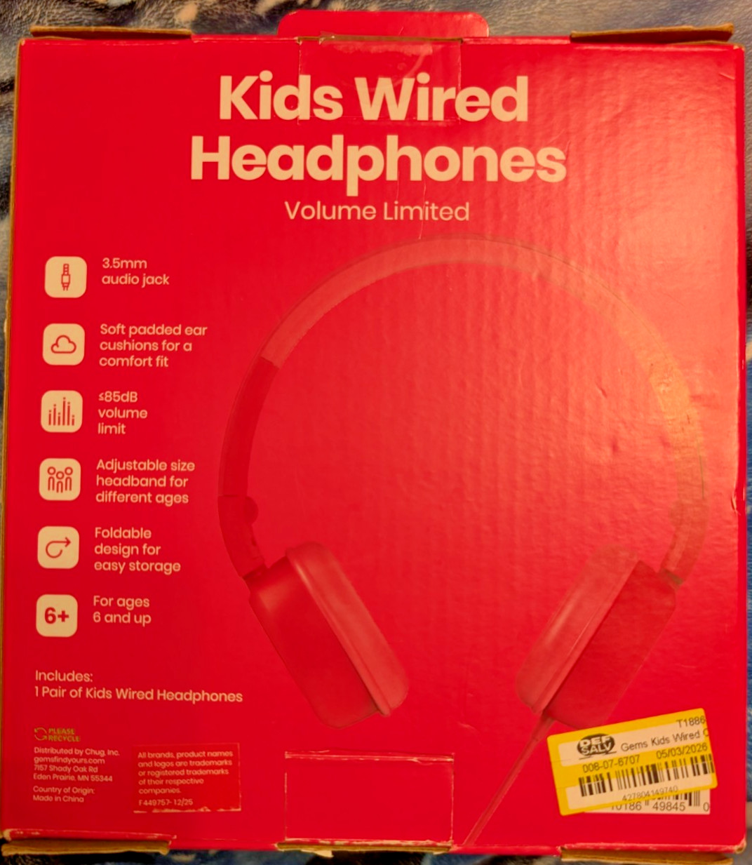 Open Box Gem Kids Wired Headphones Pink 2026