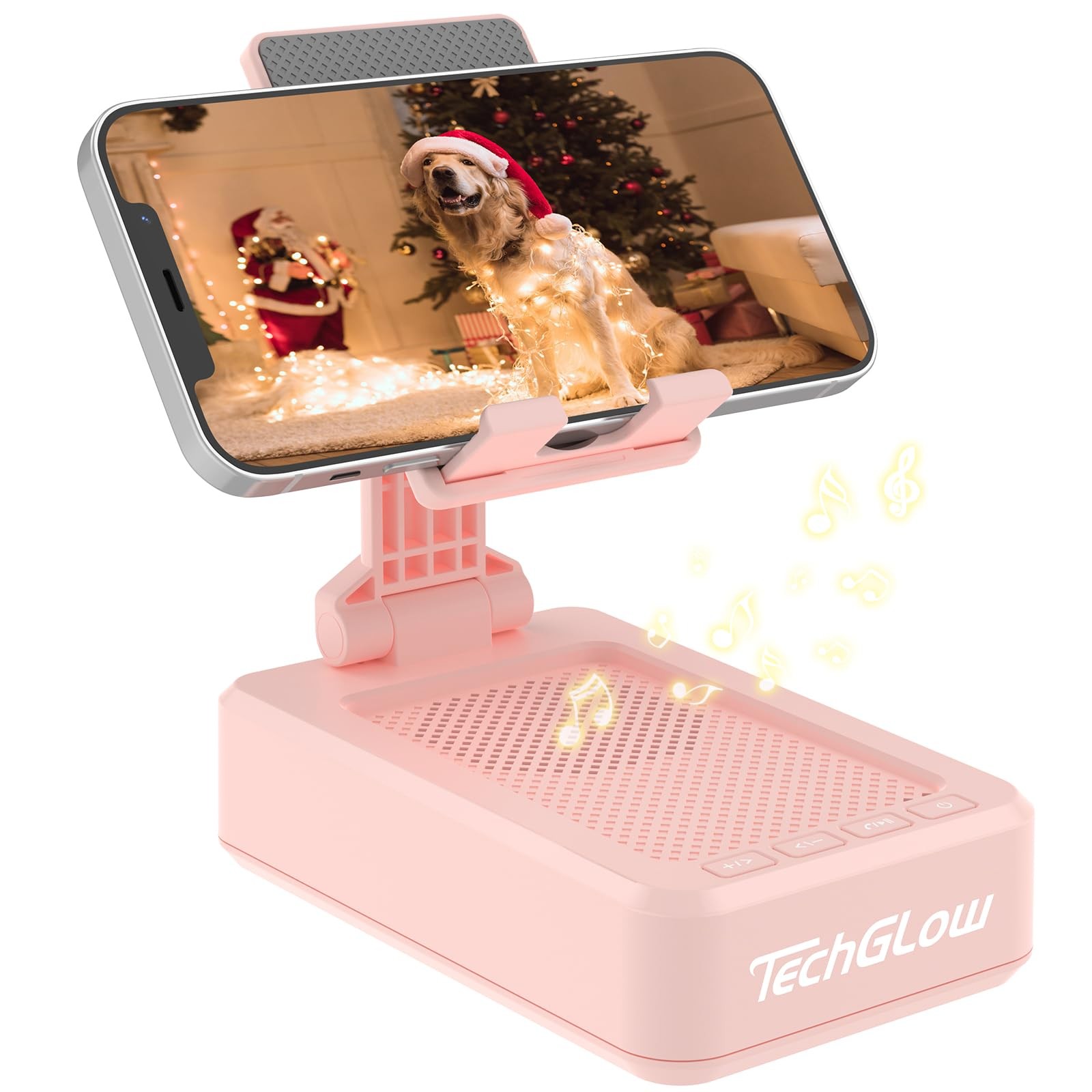 TechGlow Gift for Women Foldable Cellphone Stand with Bluetooth Speaker Pink