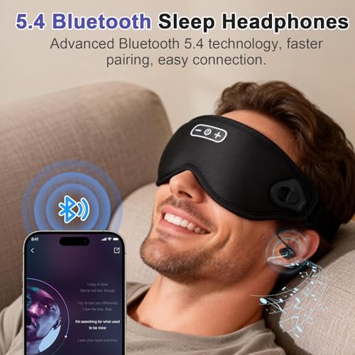 Sleep Headphones Wireless Bluetooth 5.4, 100%out Sleep Mask with Black
