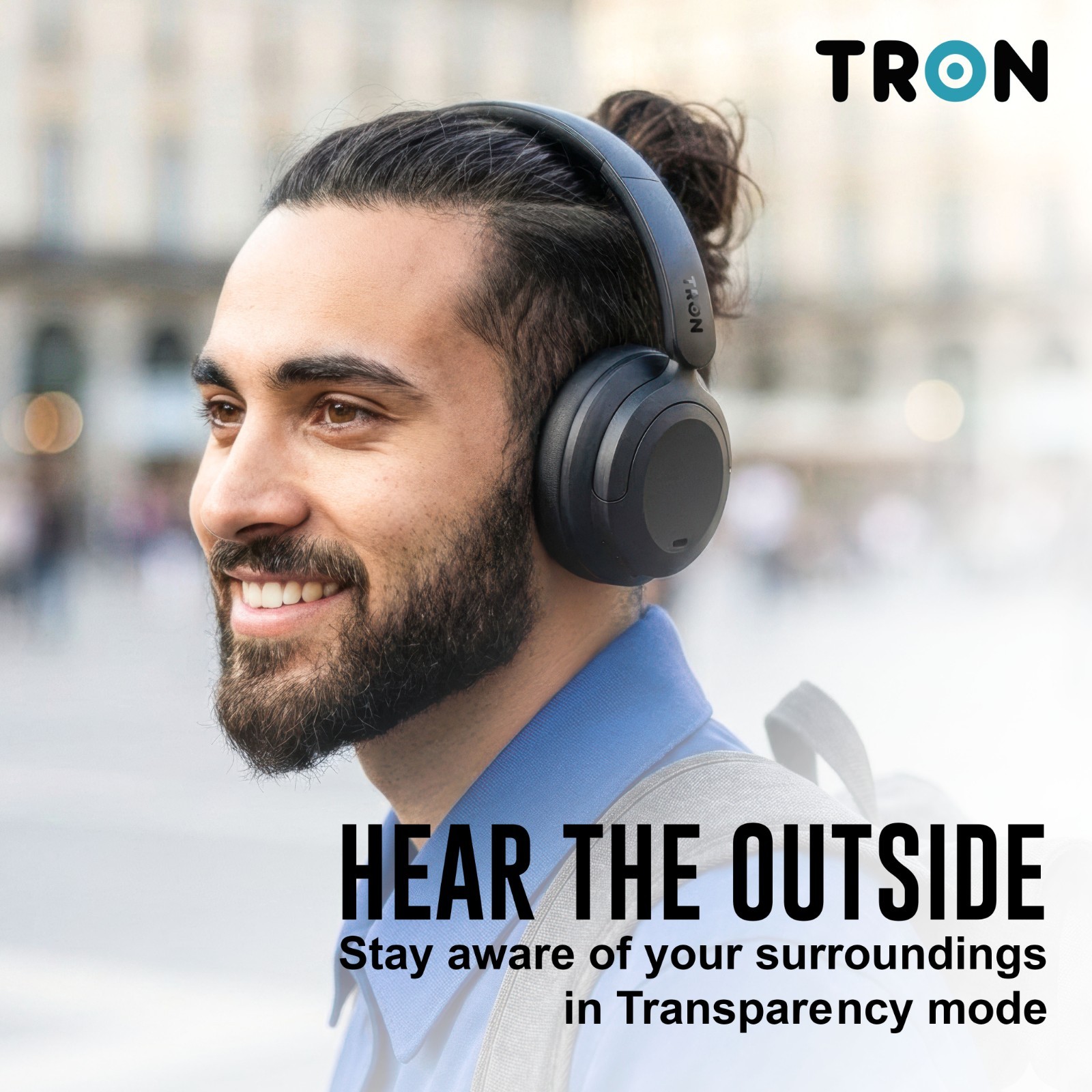 TRON Hybrid Noise Cancelling Headphones, OverEar Wireless Bluetooth Transparency
