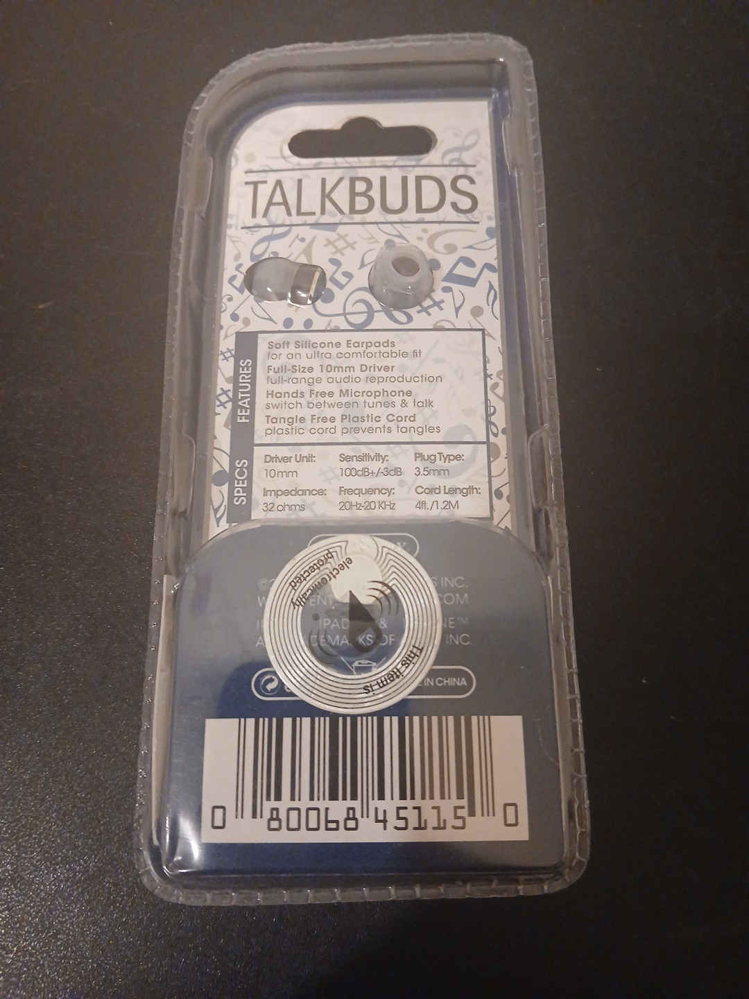 Sentry Talk Buds 1 Pair of Buds With in-line Mics Blue NIP Sleek Retro Look