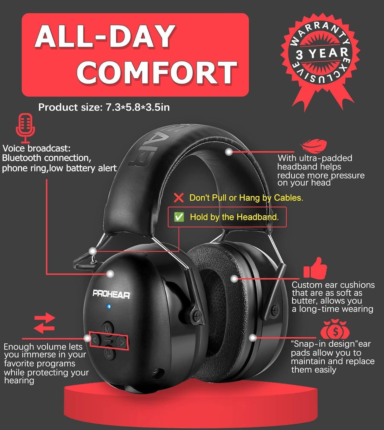 Rechargeable Bluetooth Hearing Protection – 30dB SNR for Workshops & Mowing