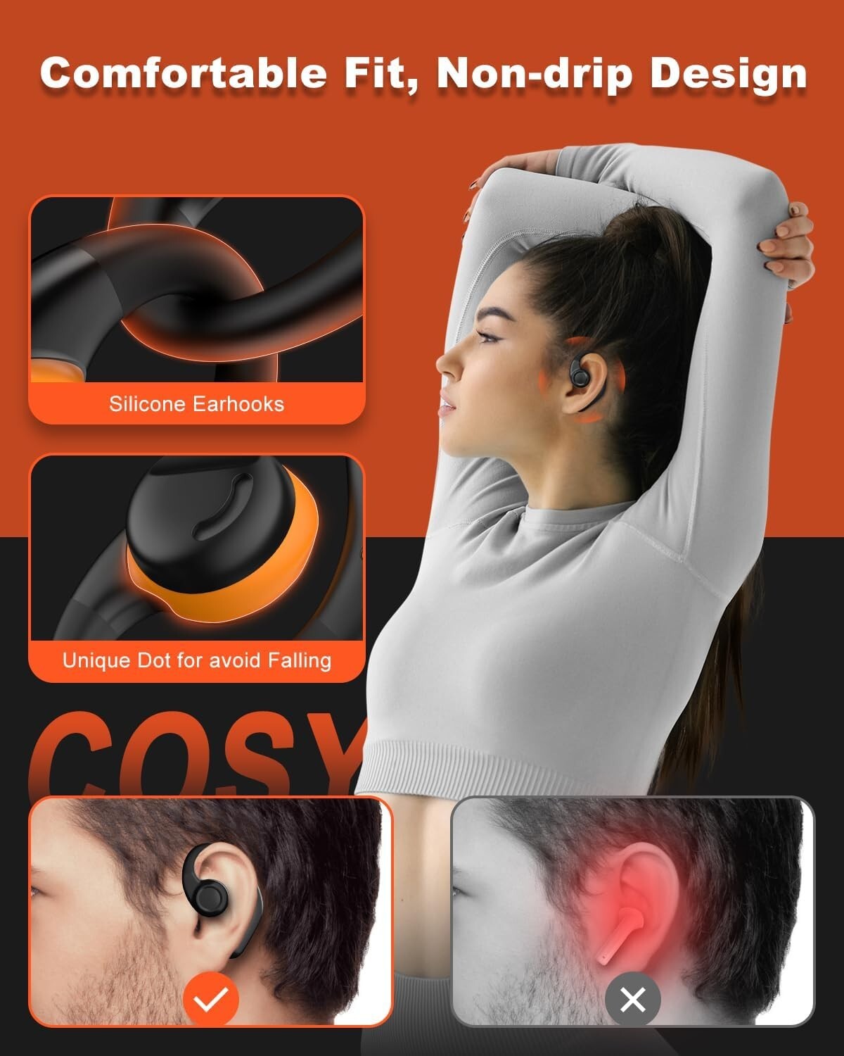 60H Jzones Open Ear Headphones Wireless BT 52 w Dual 162mm Drivers waterproof