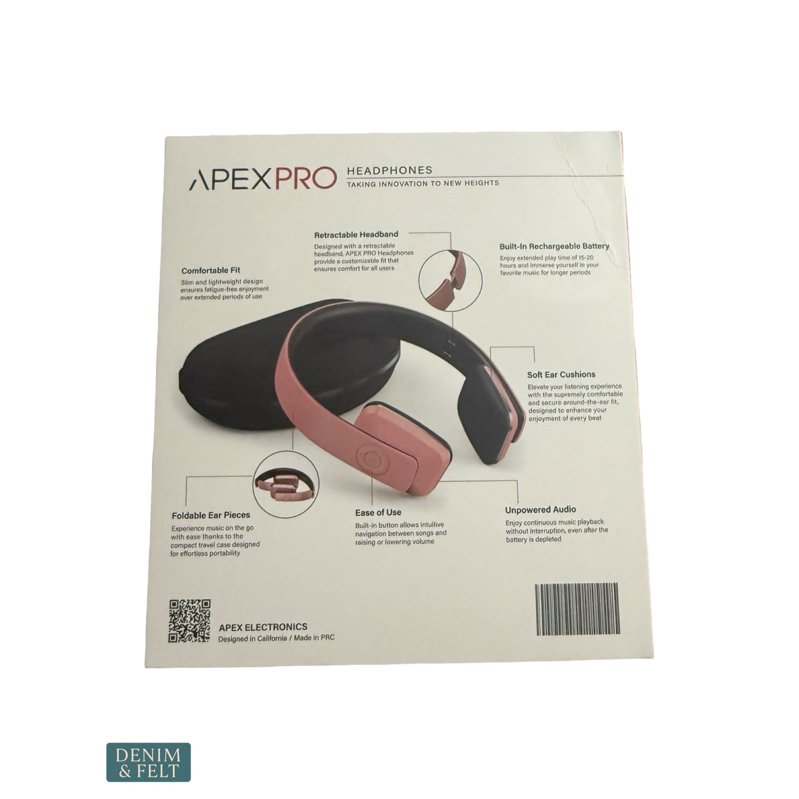 NEW Apex Pro Wireless Bluetooth Noise Cancelling Foldable Headphones Rose Gold