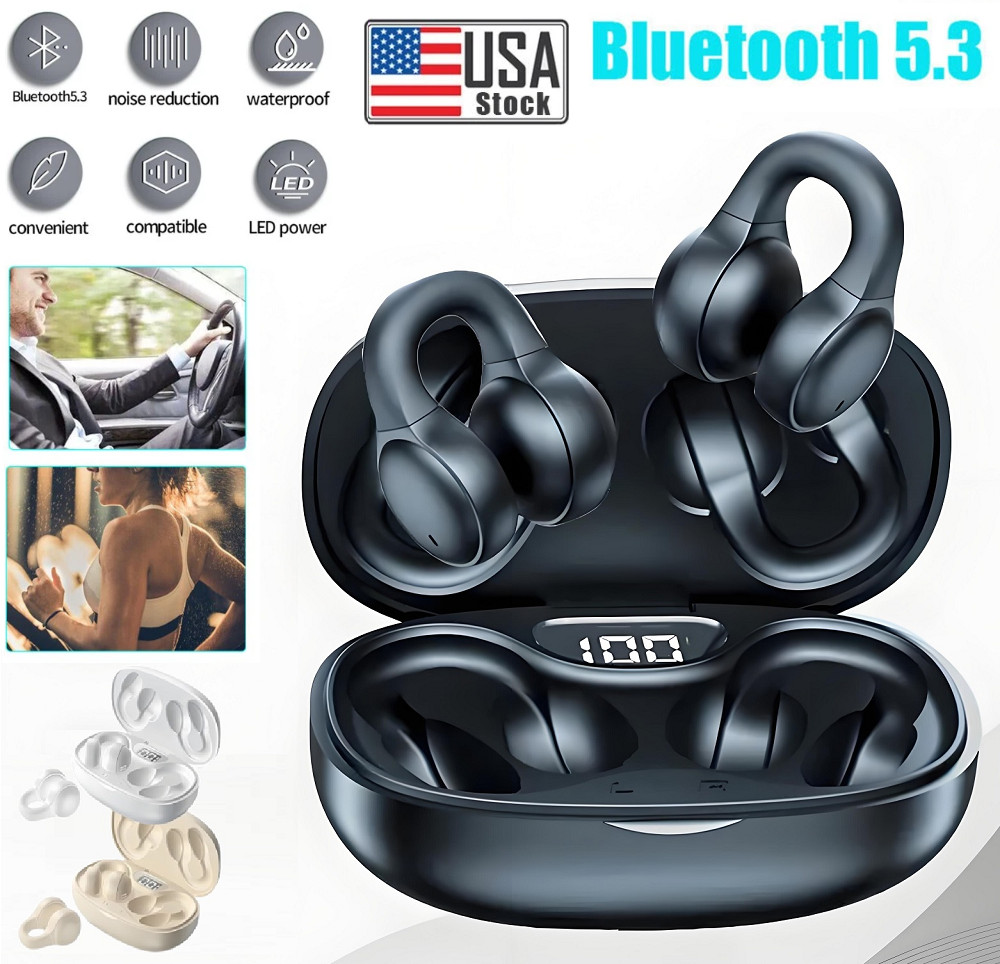 Wireless Music Headphones with Touch Control Clip-On Earbuds for Running&Cycling