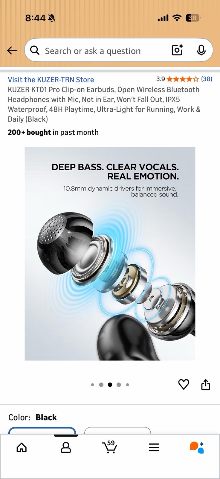 KUZER KT01 Pro Clip-on Earbuds, Open Wireless Bluetooth Headphones with Mic