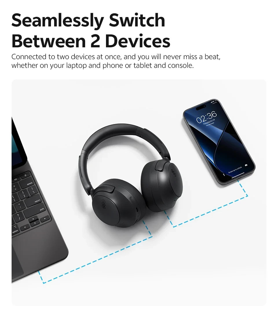 QCY H3S ANC Bluetooth 6.0 Headphones Hi-Res LDAC 102H Wireless Headset