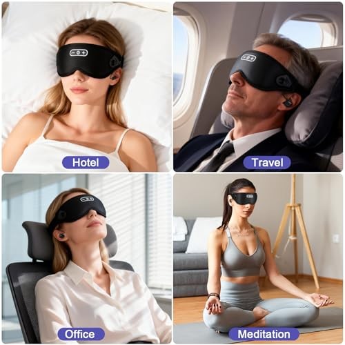 Sleep Headphones Wireless Bluetooth 5.4, 100%out Sleep Mask with Black