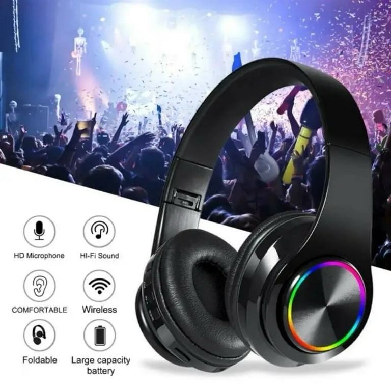 B39 Wireless Bluetooth Headphones, Foldable, LED Lights, TF Card, AUX, USB
