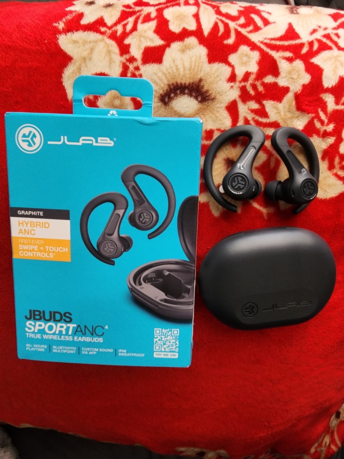 JLab JBuds Sport ANC 4 Bluetooth Earbuds, Sporthook, Fitness & Gym NEW OPEN BOX
