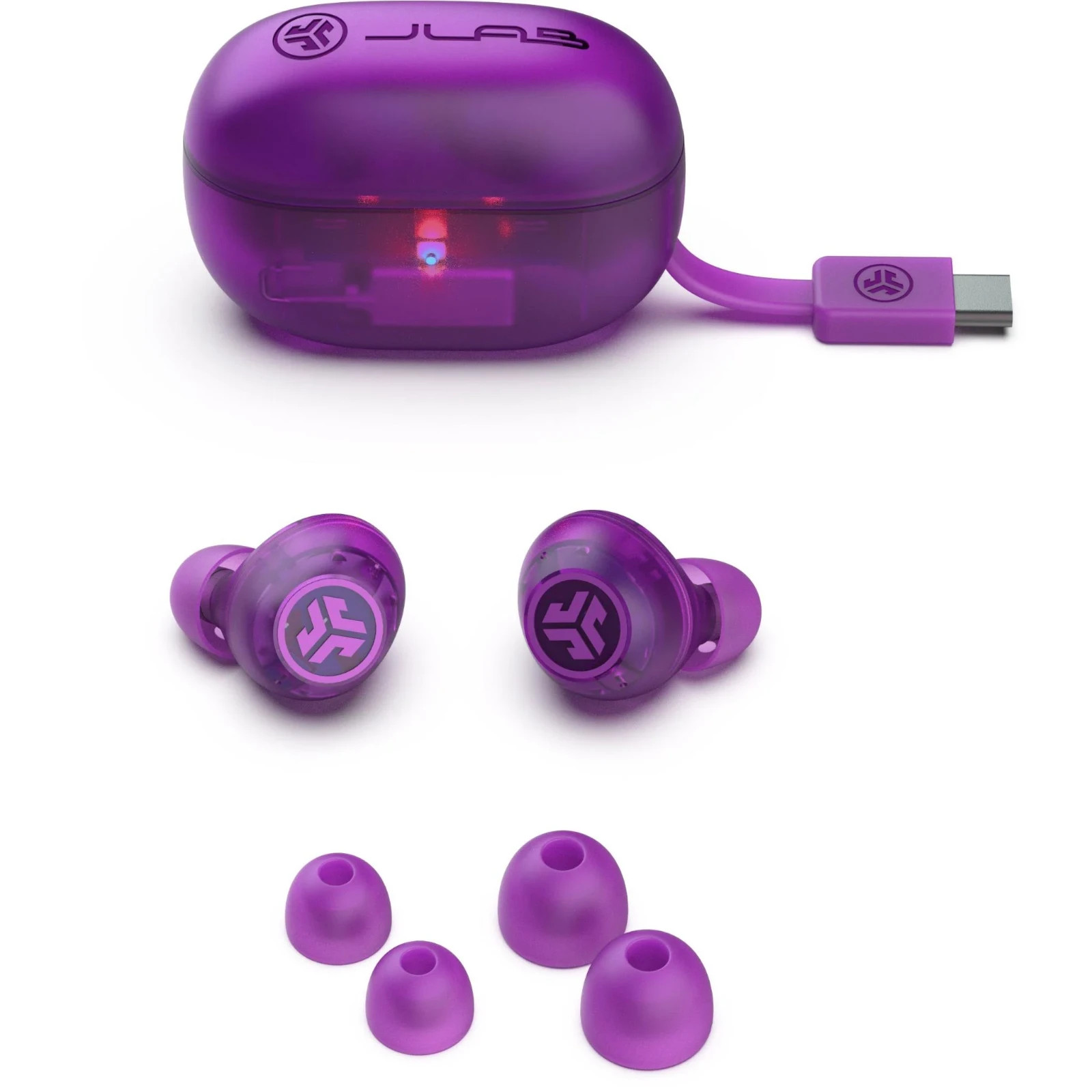 JLab Go Pop ANC True Wireless Bluetooth Earbuds Transparent/Clear Purple 🔥New🔥