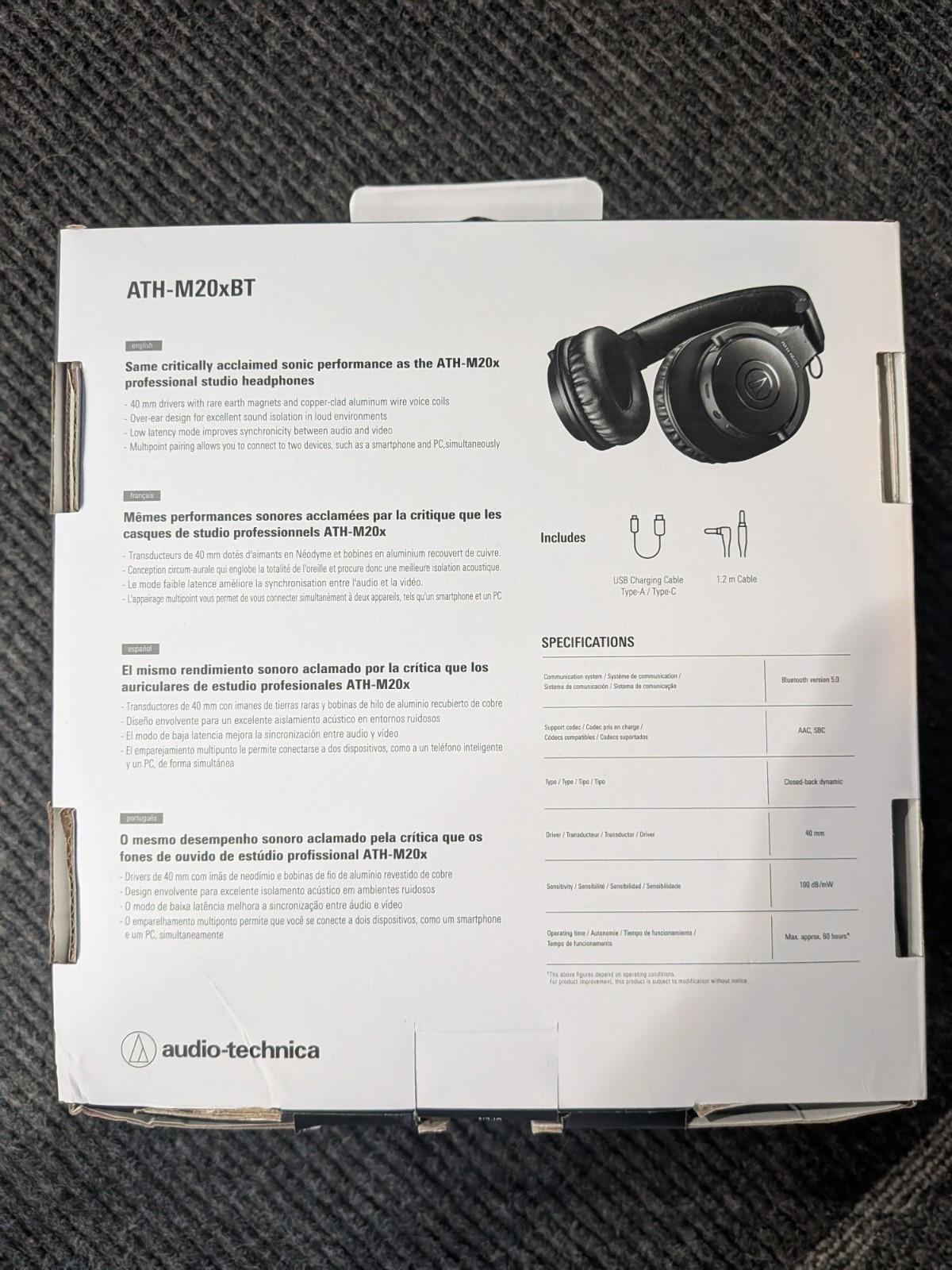 Audio-Technica ATH-M20XBT Wireless Over-Ear Bluetooth Headphones – Black (New)