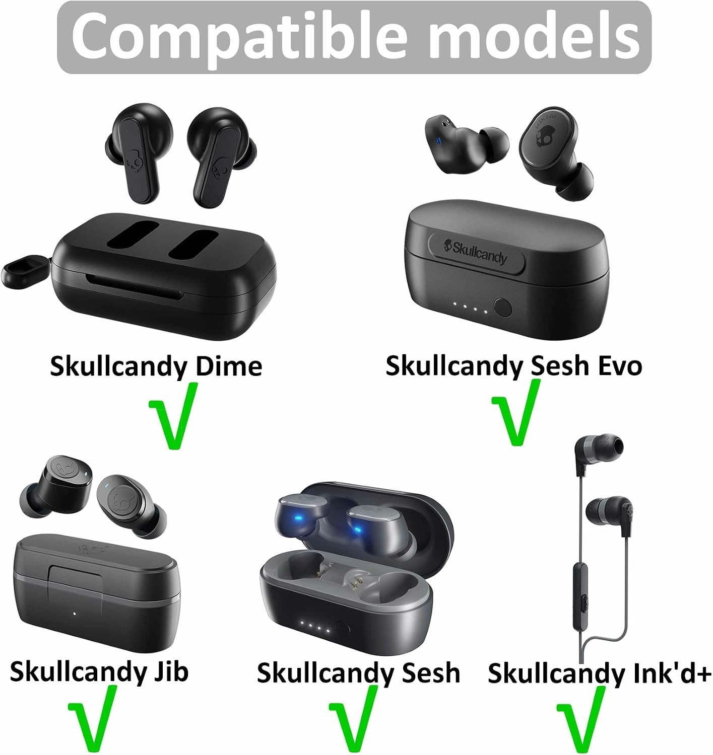 Custom Fit Replacement Ear Tips – 12 Pairs Silicone Compatible with Skullcandy