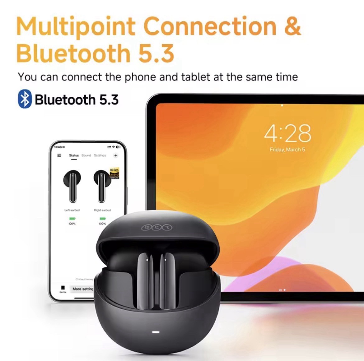 QCY HT10 Bluetooth In-Ear Earbuds ANC Multipoint Black/White/Blue