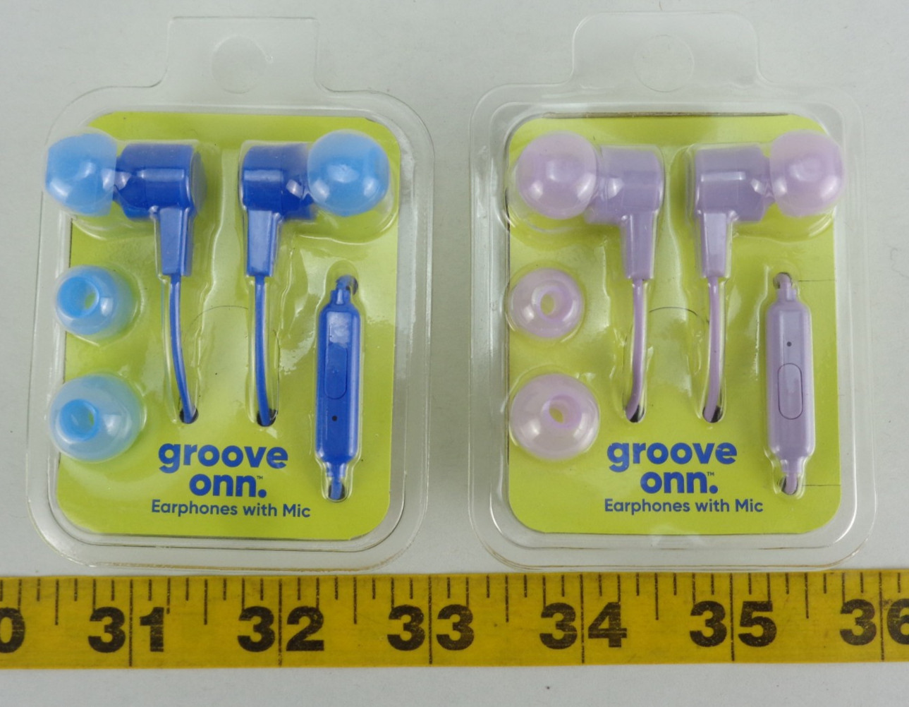 Lot of 2 New Onn Groove Earphones with Mic Microphone Blue & Lilac (purple)